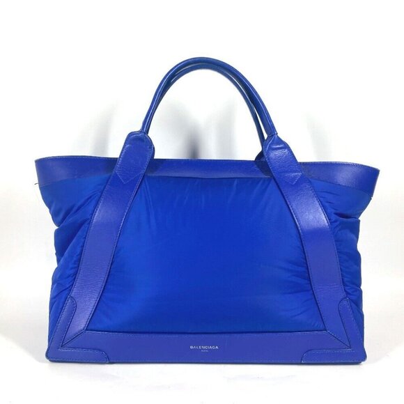 BALENCIAGA 363419 Navy Cabas M Shoulder Bag Tote Bag Leather / Nylon blue - Picture 1 of 16